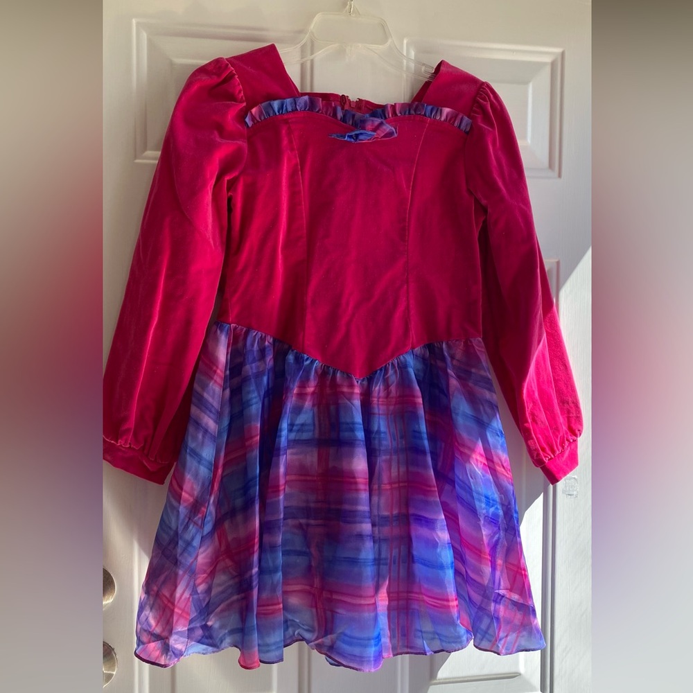 Vintage Girls Pink Velvet & Multicolor Dress
